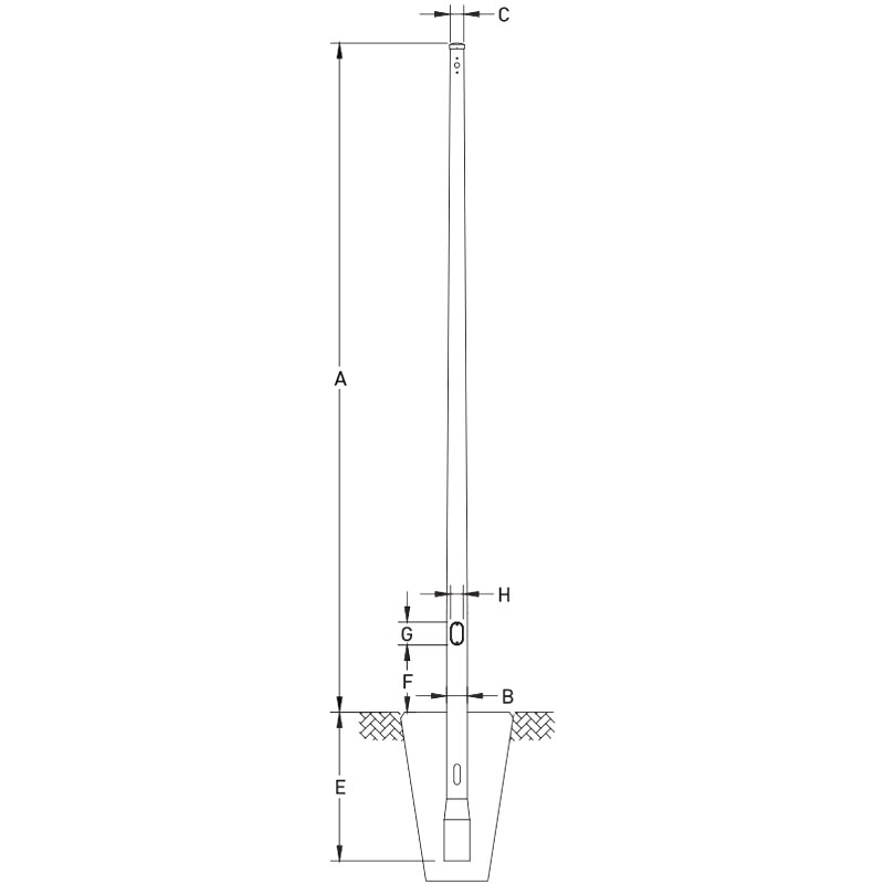 عمود إضاءة مخروطي من الألومنيوم بطول 10 أقدام إلى 40 قدمًا مع غطاء علوي، مثبت بشكل مزروع